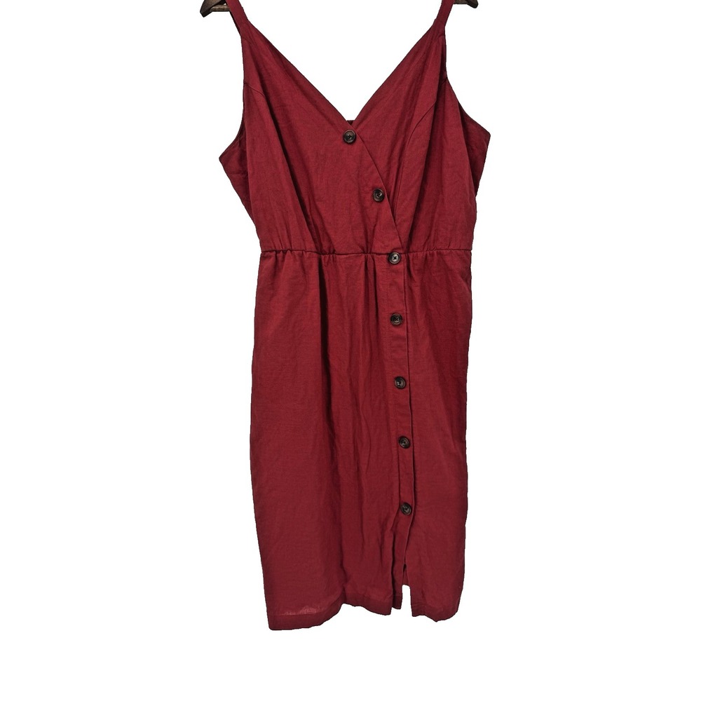 Maurices Tank Dress Red Linen Faux Wrap Button Up 2X Boho‎ Cottagecore Midi
